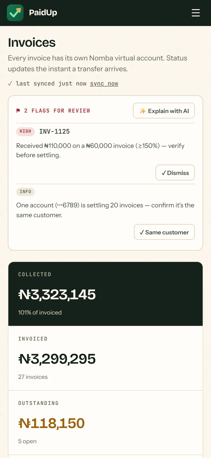 Invoice workspace on mobile